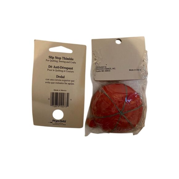 Vintage Nwt Dritz Slip Stop Thimble Sew Perfect Tomato Pin Cushion Set Art Craft - Picture 2 of 8